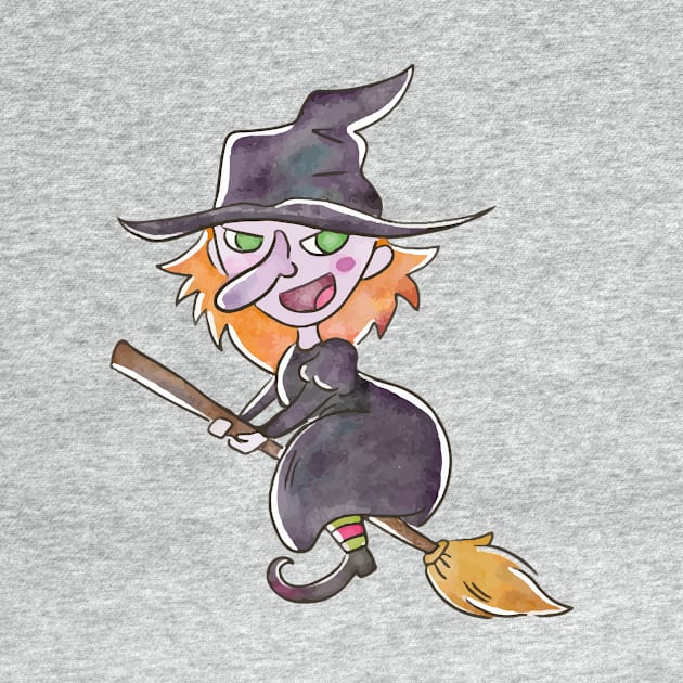 Halloween Witch On a Broomstick by Dmitriy